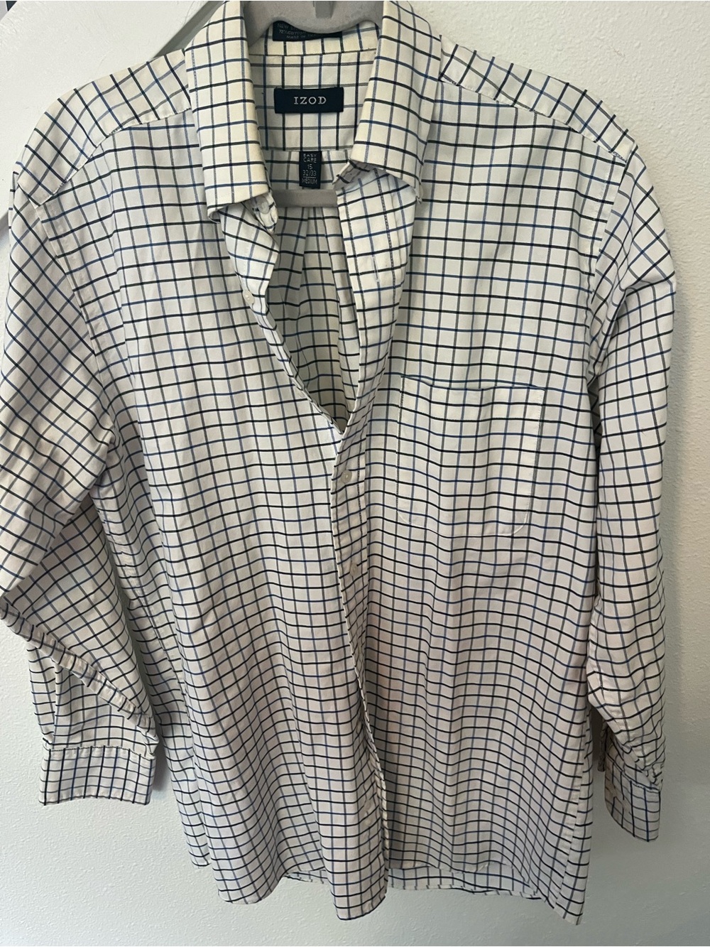 Izod White Dress Shirt with Navy Windowpane